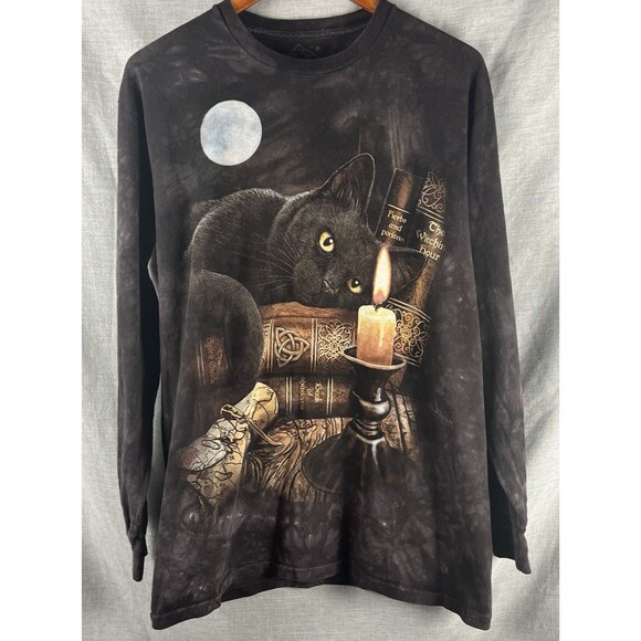 The Mountain Other - The Mountain Tshirt Sz M Black Long Sleeve Cat Witchcraft Spells Moon Halloween